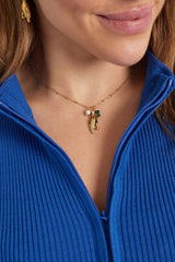 Necklace with open hand charm Green