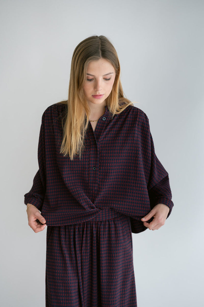 Maya Blouse Bordeaux Check