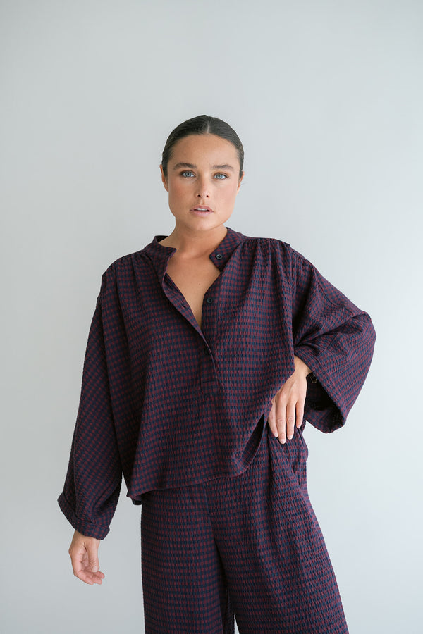 Maya Blouse Bordeaux Check