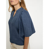 Gaby Pinstripe top Mid blue