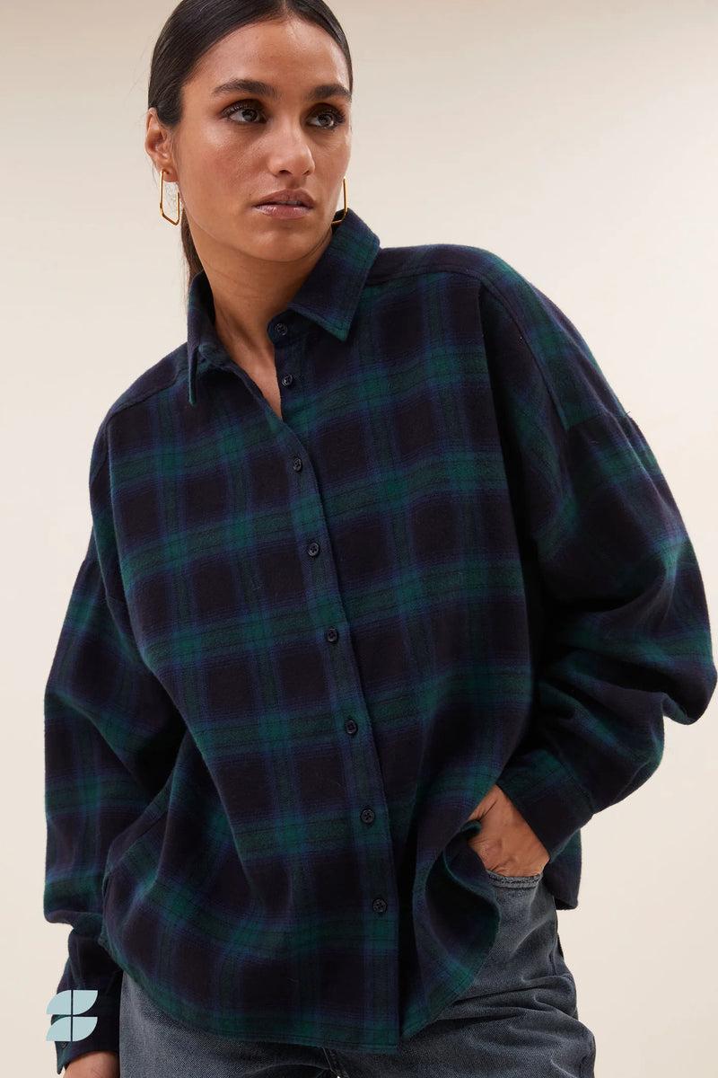Jada check blouse Bottle green check