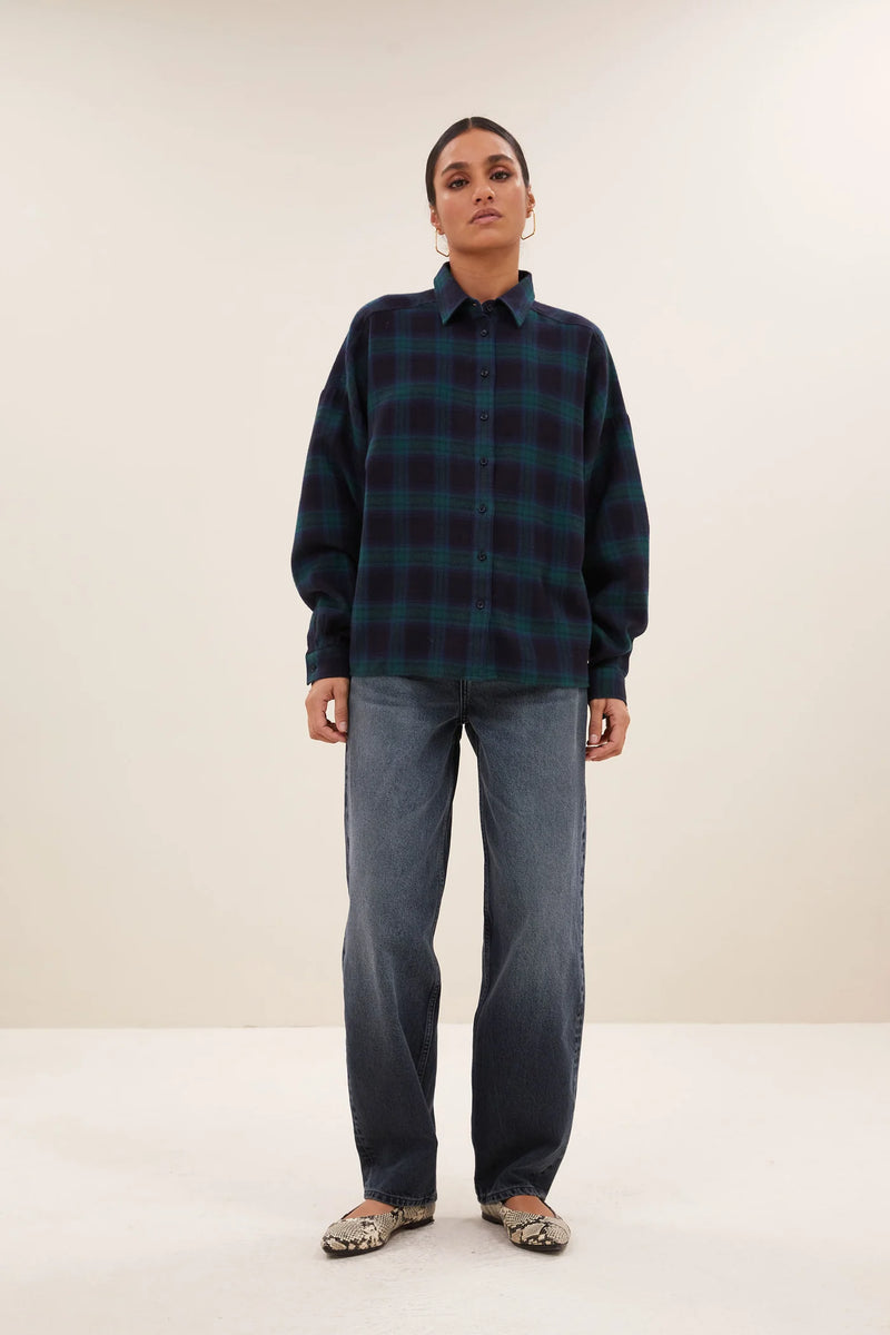 Jada check blouse Bottle green check