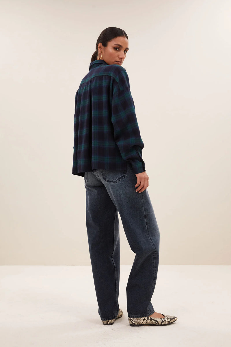 Jada check blouse Bottle green check