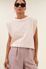Diede heavy jersey stripe top Sunset rose