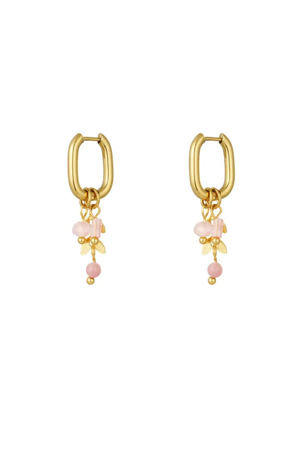 Oorbel  leaves with stones - gold color/pink