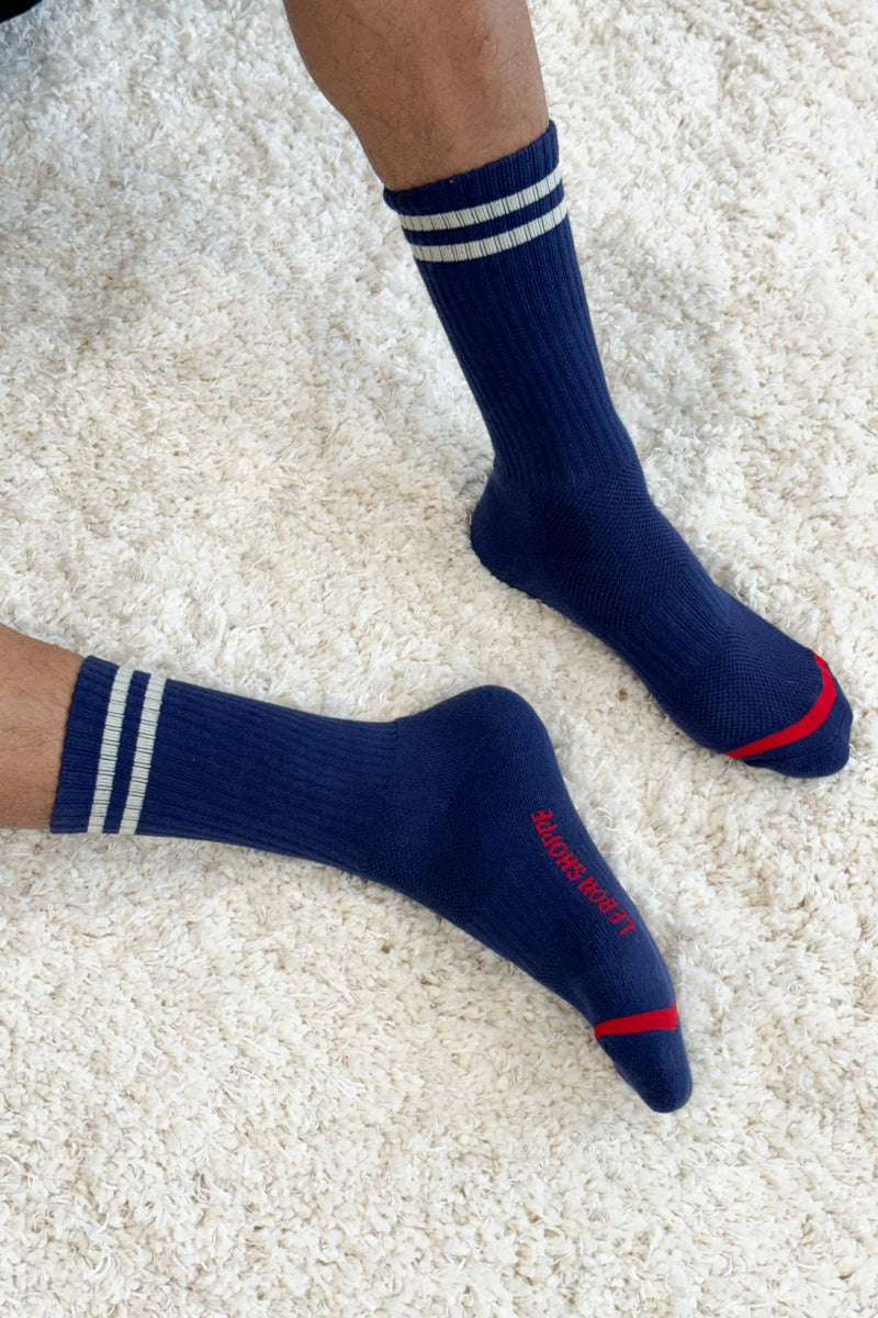 Extended Boyfriend Socks: Navy