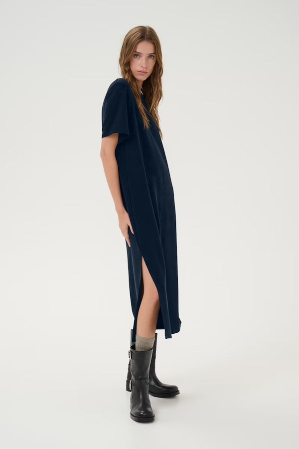 Helle R-neck Long dress Dark sapphire blue