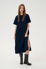 Helle R-neck Long dress Dark sapphire blue