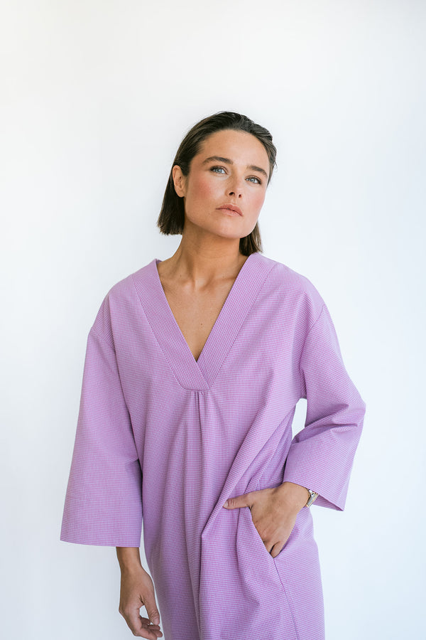 Lena long dress Fuchsia checks