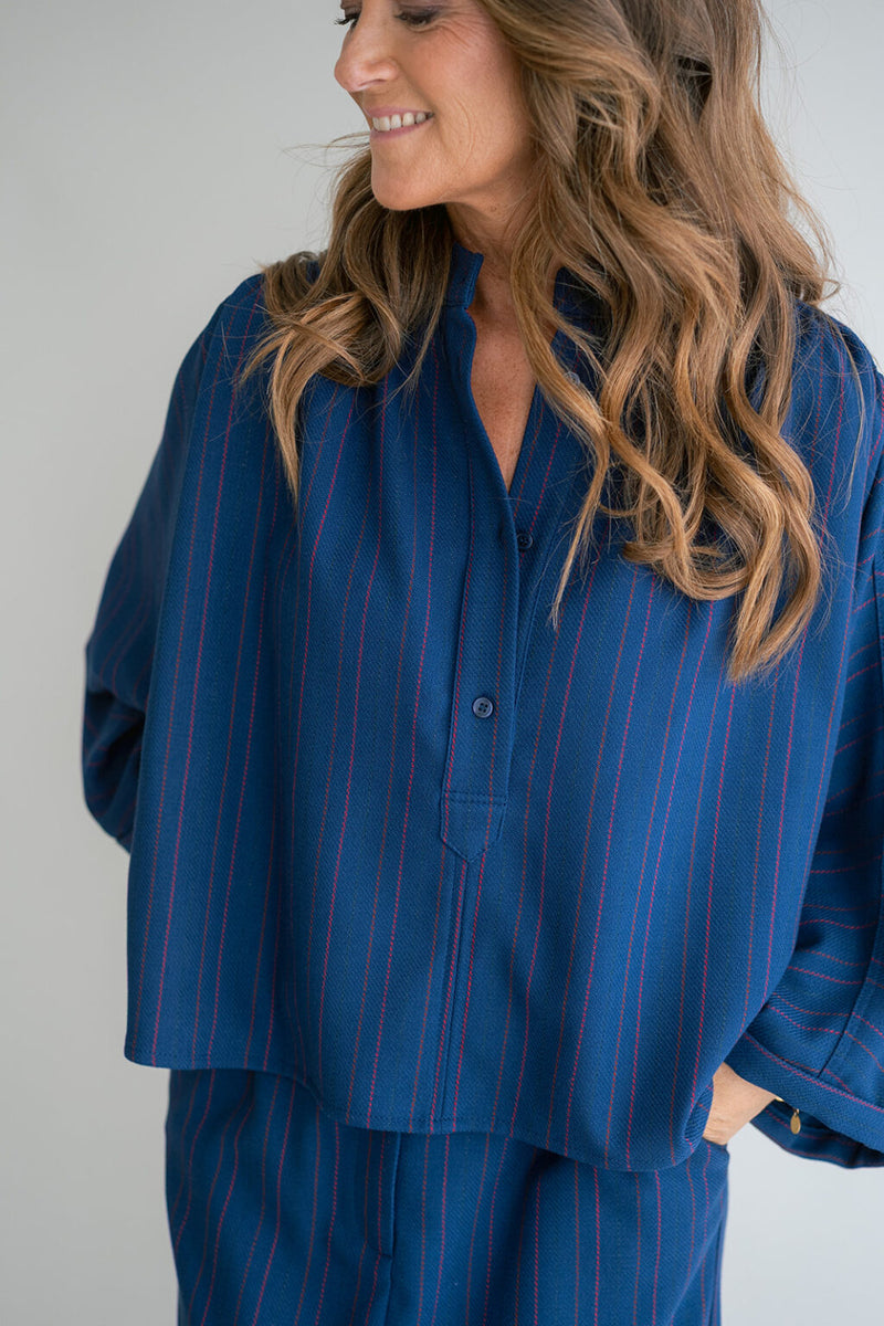 Maya Blouse Red Navy Stripe