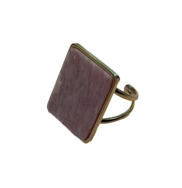 Ring rechthoekige steen Roze