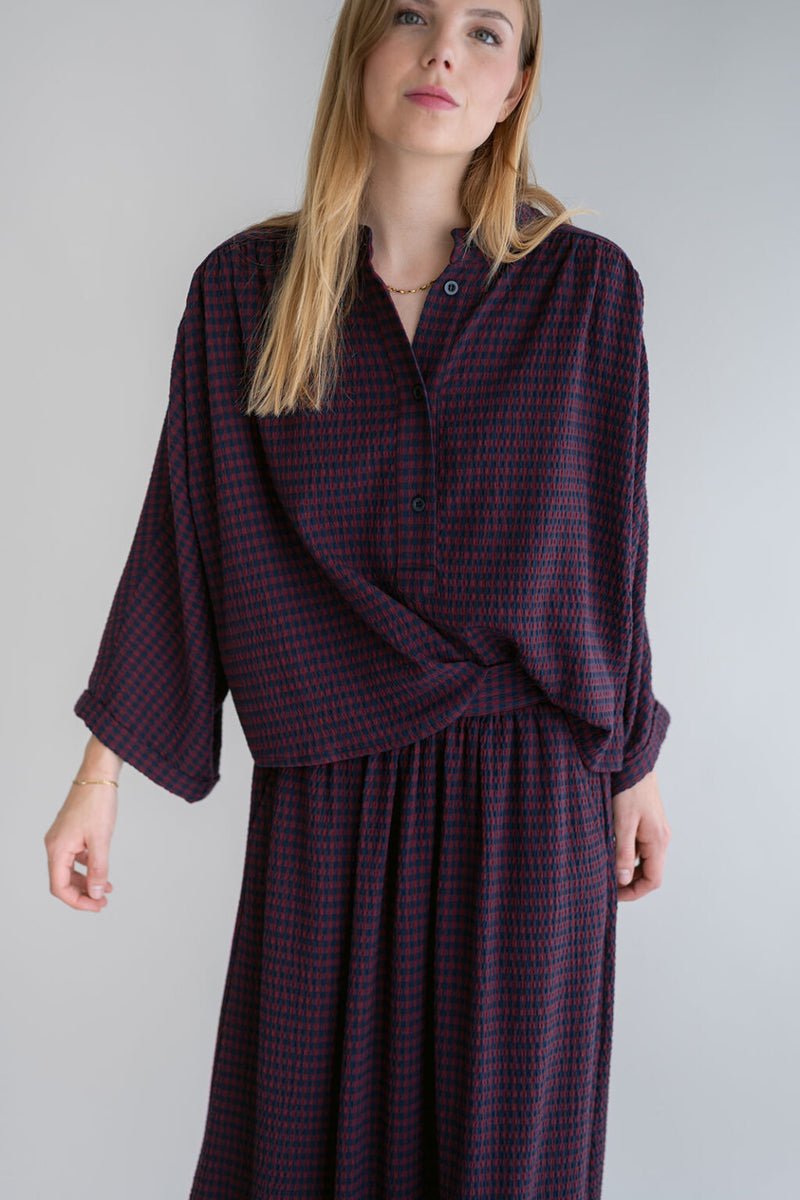 Maya Blouse Bordeaux Check