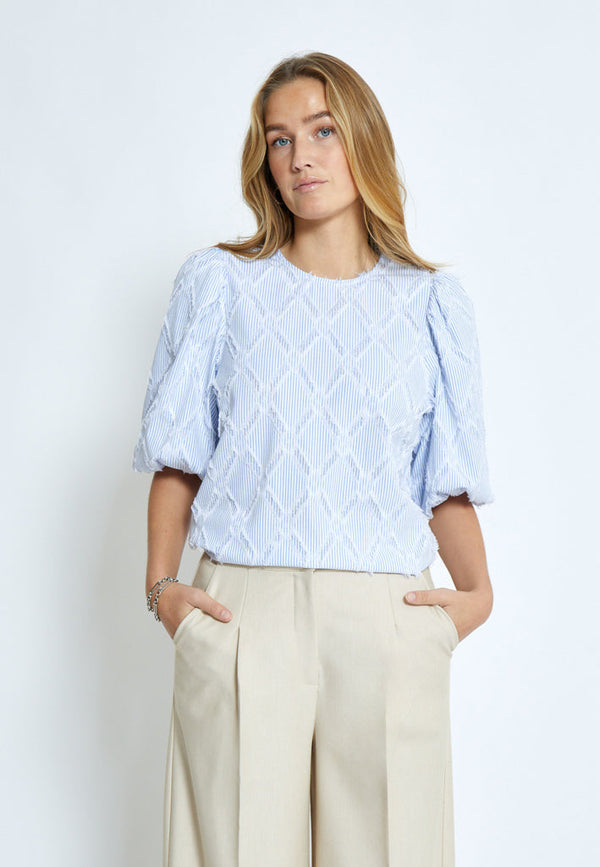 Astra Short sleeve blouse - Ice Blue Stripe