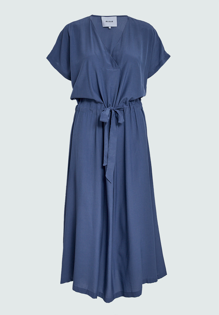 Lucie V-neck Short Sleeve Midi Dress - Citadel Blue