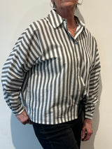 Daan blouse Washed olive stripe