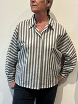 Daan blouse Washed olive stripe